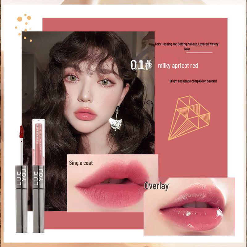 Двусторонний блеск и глосс для губ: Зеркальный финиш, эффект водного сияния, не выцветающий нюдовый оттенок.