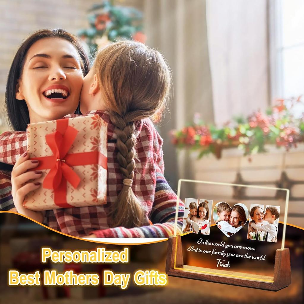 Персонализированные уникальные подарки на День матери для мамы и жены, подарки для мамы от дочери, сына и мужа, фоторамка из акрила с ночником и именем на фото,