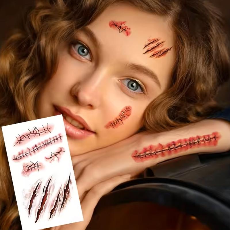 Временные татуировки на Хэллоуин Реалистичные наклейки-тату Вечеринка на Хэллоуин Сделай сам Кровавые украшения на Хэллоуин Образ на Хэллоуин 1 шт.