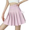 Women Mini Skirt High Waist Side Lace-up Pleated Skirt Solid Color A-Line Skirt with Lining Bottoming Shorts Streetwear
