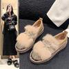 Пушистые туфли на толстой подошве для женских зимних новых моделей 2025 года, лоферы на одной педали, хлопковые туфли, бархатные туфли-маффины Doudou со стразами