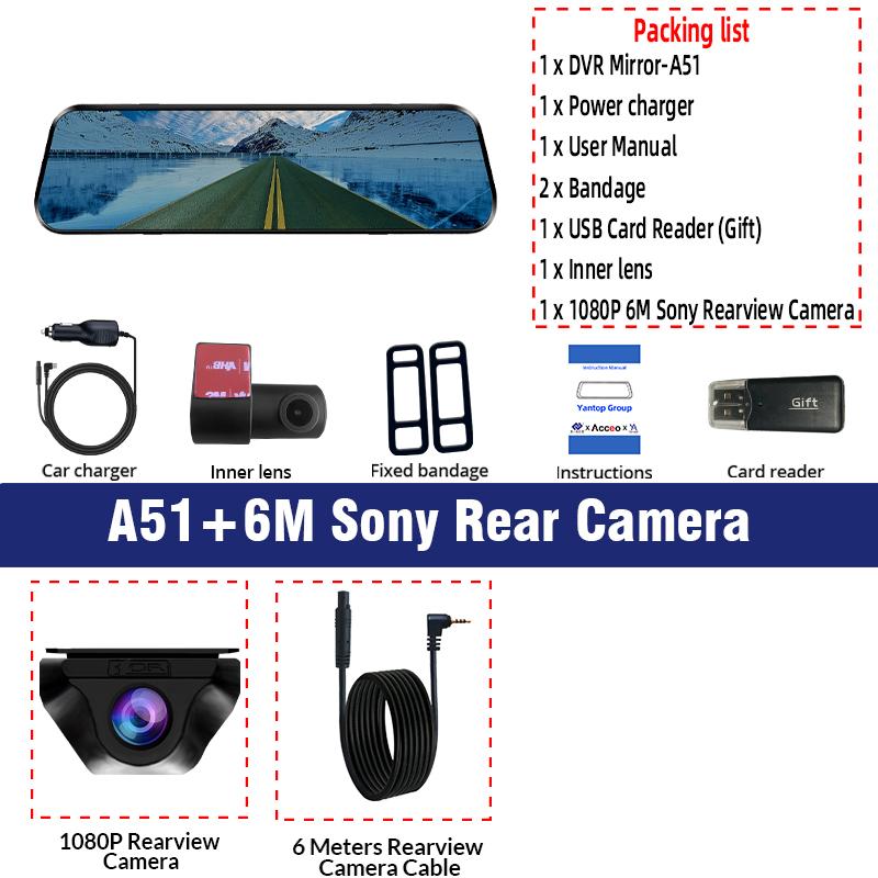 E-ACE 2,5K 3-камерный объектив, автомобильный видеорегистратор, видеорегистратор, 9,66 дюйма, автоматическое зеркало, 1080P, камера заднего вида, GPS, WIFI, ночное видение, черный ящик