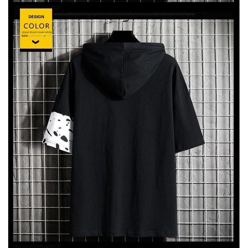 Мужская модная летняя футболка с капюшоном - свободный крой, короткие рукава