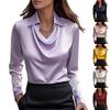 Women's Fashionable Solid Color V Neck Long Sleeved Temperament Pullover Shirt Top