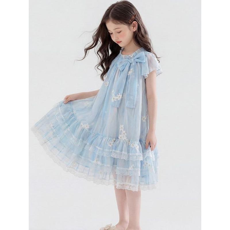 Sweet Light Blue Dress for Girls - Summer Children's Princess Floral Dress