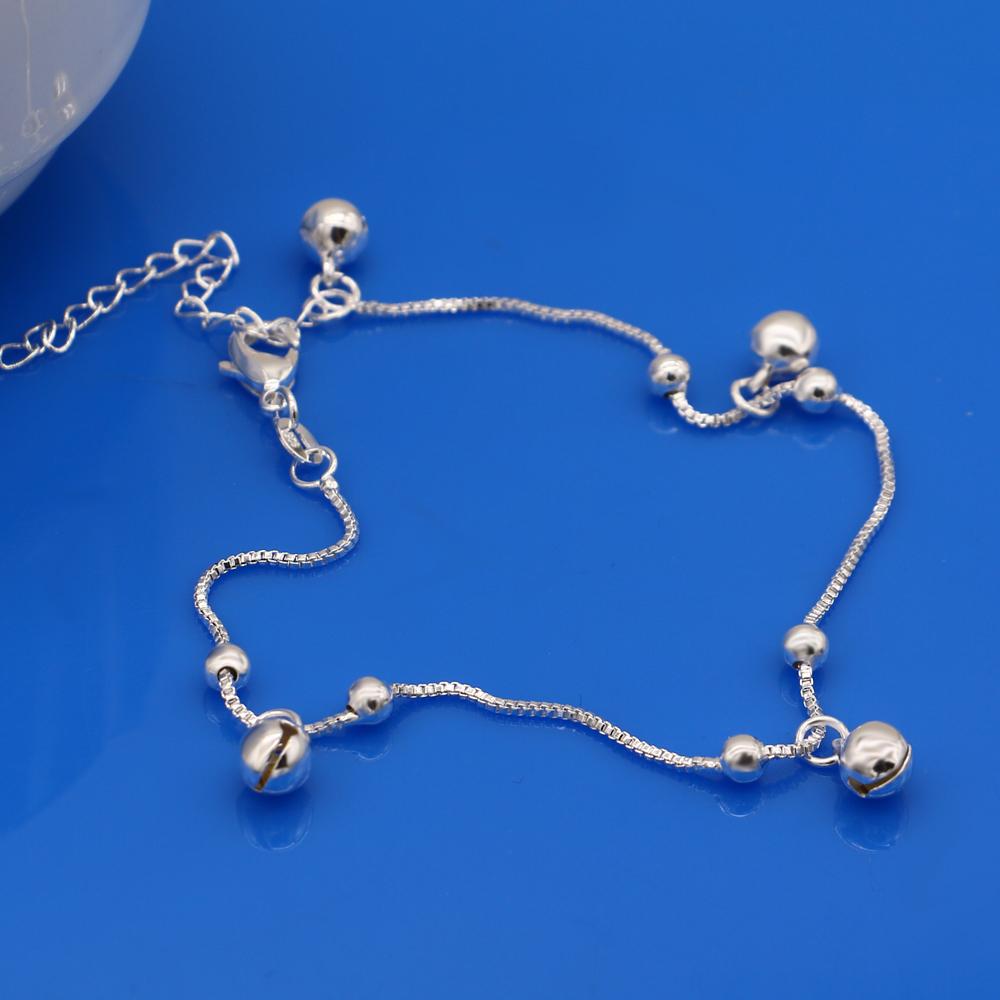 Fashion Cute 100 %925 Sterling Silver Bell Pendant Anklets Women Summer Beach Barefoot Sandals Bracelet On The Leg Foot Jewelry