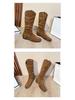 Women's Camel Suede Thigh-High Slouch Boots - Autumn/Winter 2025 Fashion, Flat Heel, Wide Calf, Round Toe