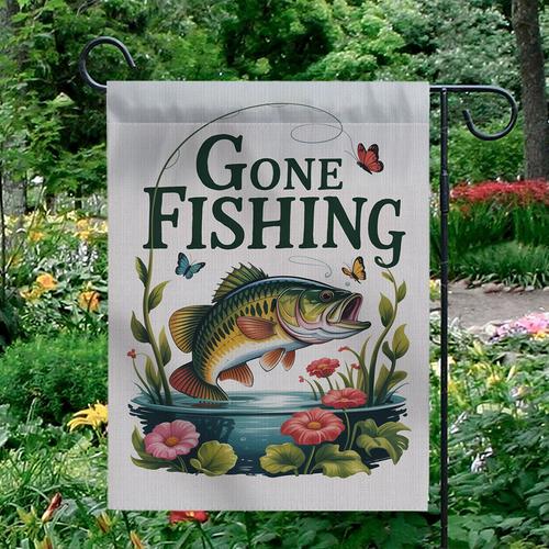 Gone Fishing Garden ag Bass Fish ower Buttery Spring Yard Decor Banner OOV IIC