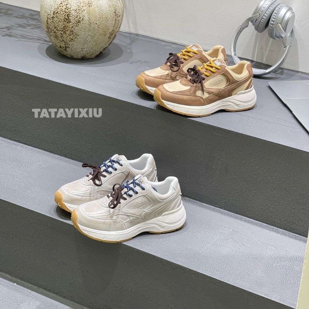 Leather Mesh Thick-soled Retro Round Head Lace-up Sneakers Women's 2025 New Breathable and Versatile Casual Forrest Gump Shoes