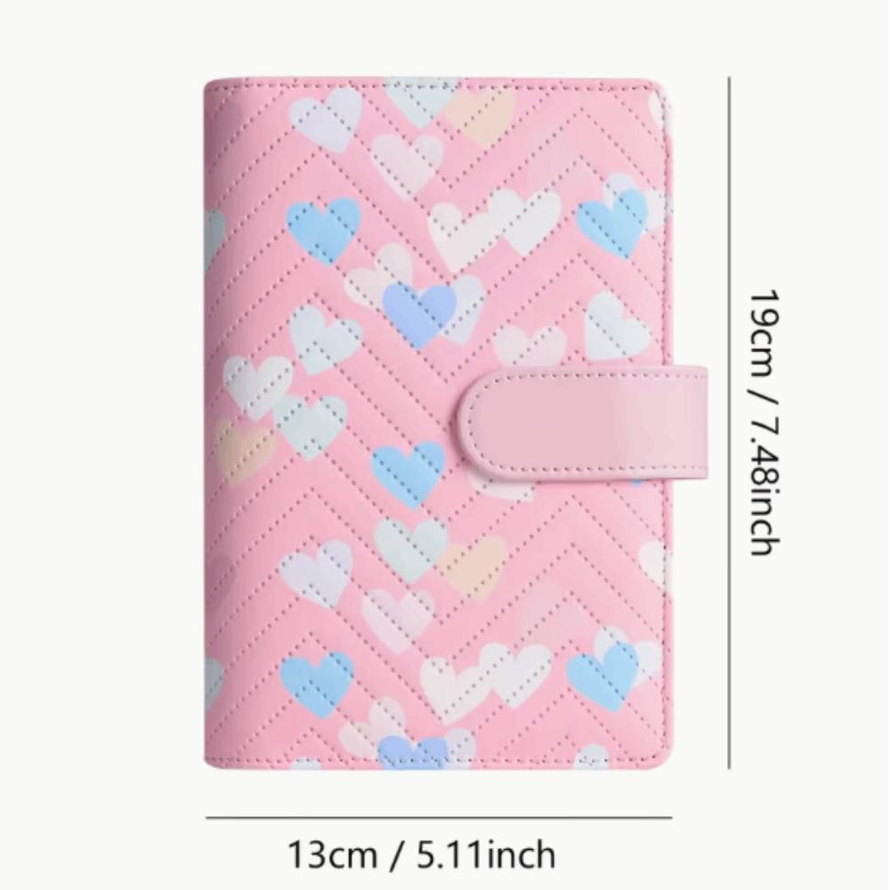 A6 Size PU Leather Binder Heart Ring Mechanism 6 Ring Notebook Cover Loose-Leaf Design Sturdy Cover Cash Envelope Holder Student