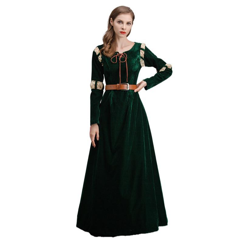 Women's Brave Merida Green Court Long Dress Halloween Cosplay Costume