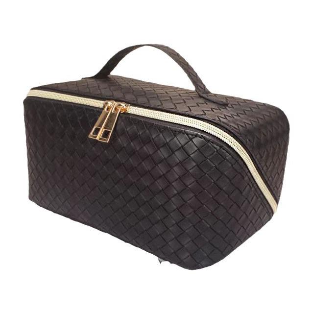 Роскошная плетеная косметичка-аккордеон с узором - большая вместимость, портативный дизайн для путешествий