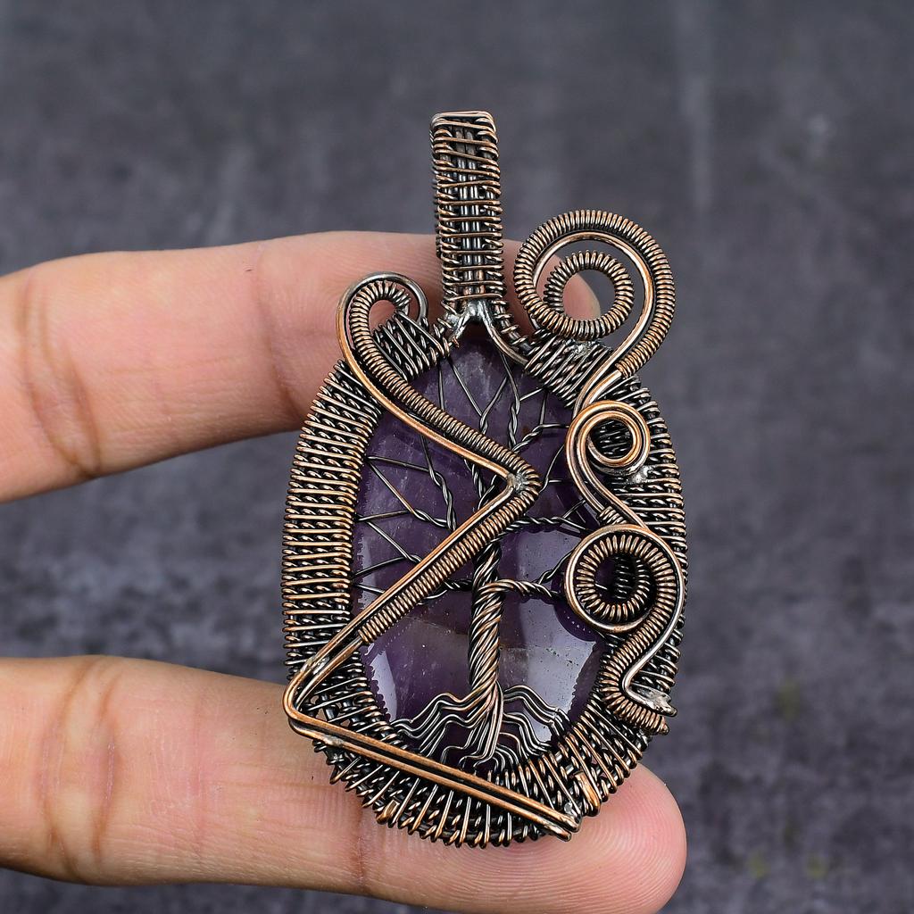 Ювелирный кулон ручной работы из медной проволоки с аметистовым шалфеем 2,80 дюйма y3s65