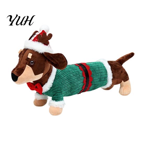 Decorative Plush for Window Christmas Dachshund Toy, Cute Dog Stuffed Animal with Santa Hat Sweater, Festive Figurine Home Soft Holiday Decor Ornament
