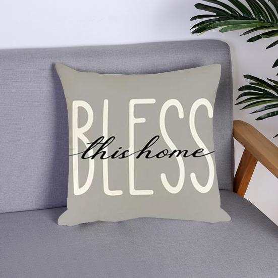 45x45CM Square Pillow Case Natural Plant Fashion Letter Print Modern Zipper Linen