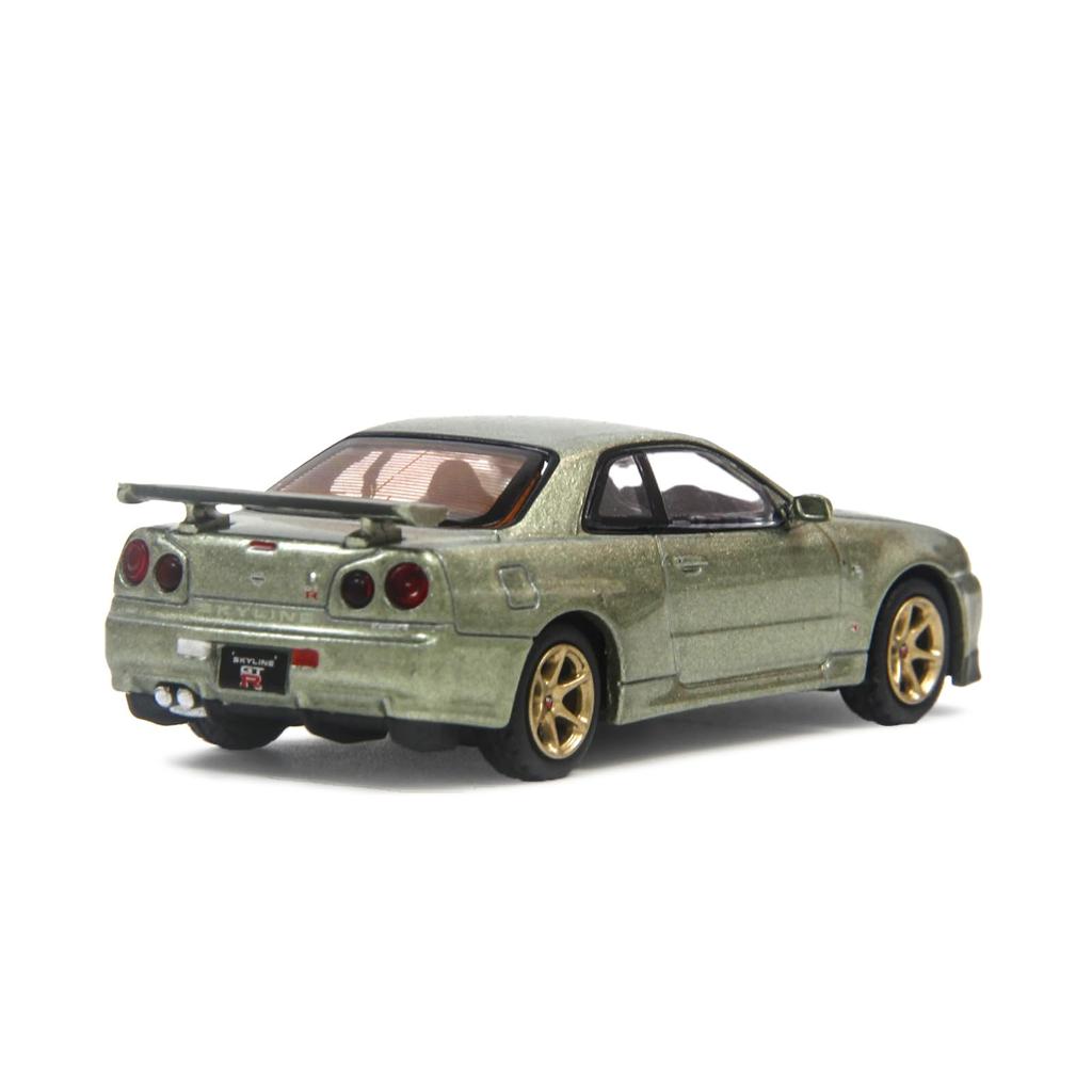 PAUDI MODEL Scale Diecast Model Car R34 Skyline 2000 Nissan V Spec II 1/64 GT-R (Green)