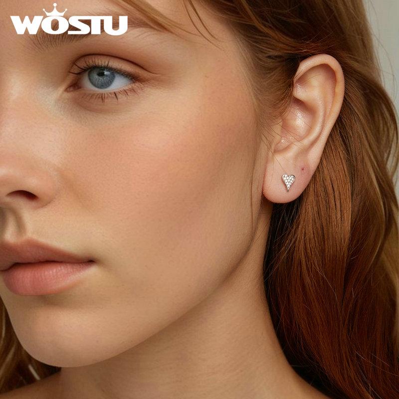 WOSTU Серьги-гвоздики в форме сердца из стерлингового серебра 925 пробы, милые универсальные серьги Grace, повседневная одежда для женщин и девочек, подарок, ювелирные украшения