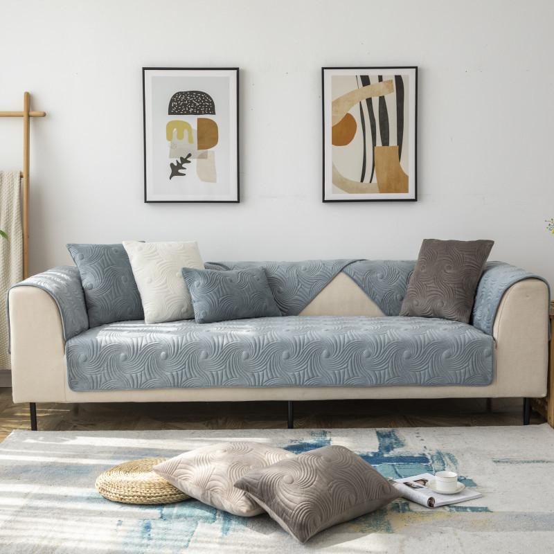 Autumn and Winter New Solid Color Plush Embroidered Quilted Sofa Cushion Modern Simple Anti-slip Sofa Cushion Cover