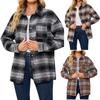 Fashion Women Collar Neck Long Sleeve Oversized Plaid Casual Tops Shacket Coat