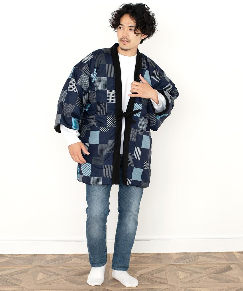 Мужская зимняя флисовая хаппи KYOETSU (1. Темно-синий клетчатый узор, Размер M)