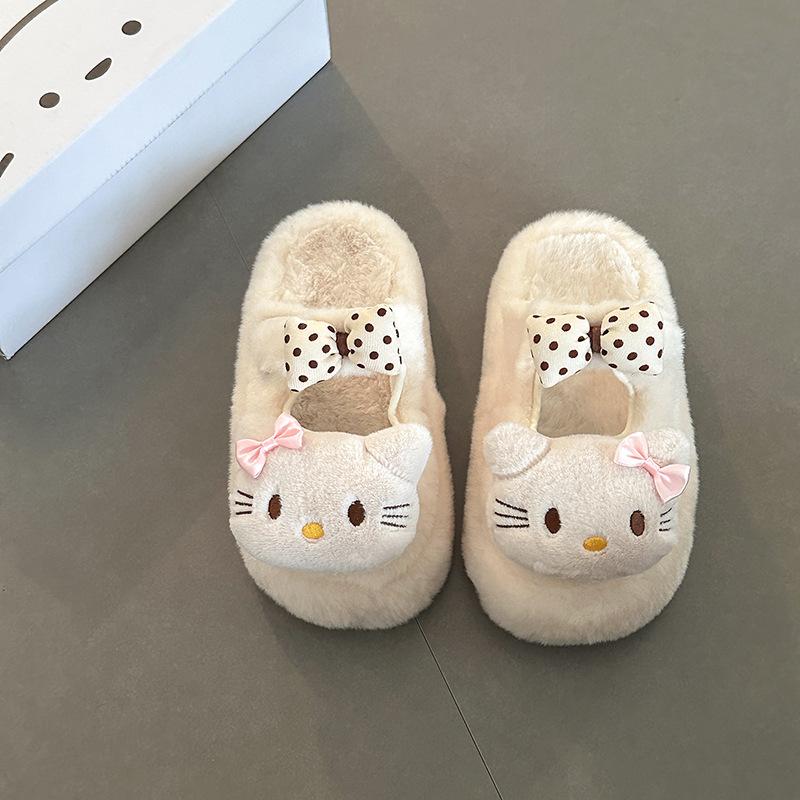 Модные милые и сладкие тапочки-котики KT, женские осенне-зимние 2025, на толстой подошве, бархатные, теплые, хлопковые тапочки с закрытым носком