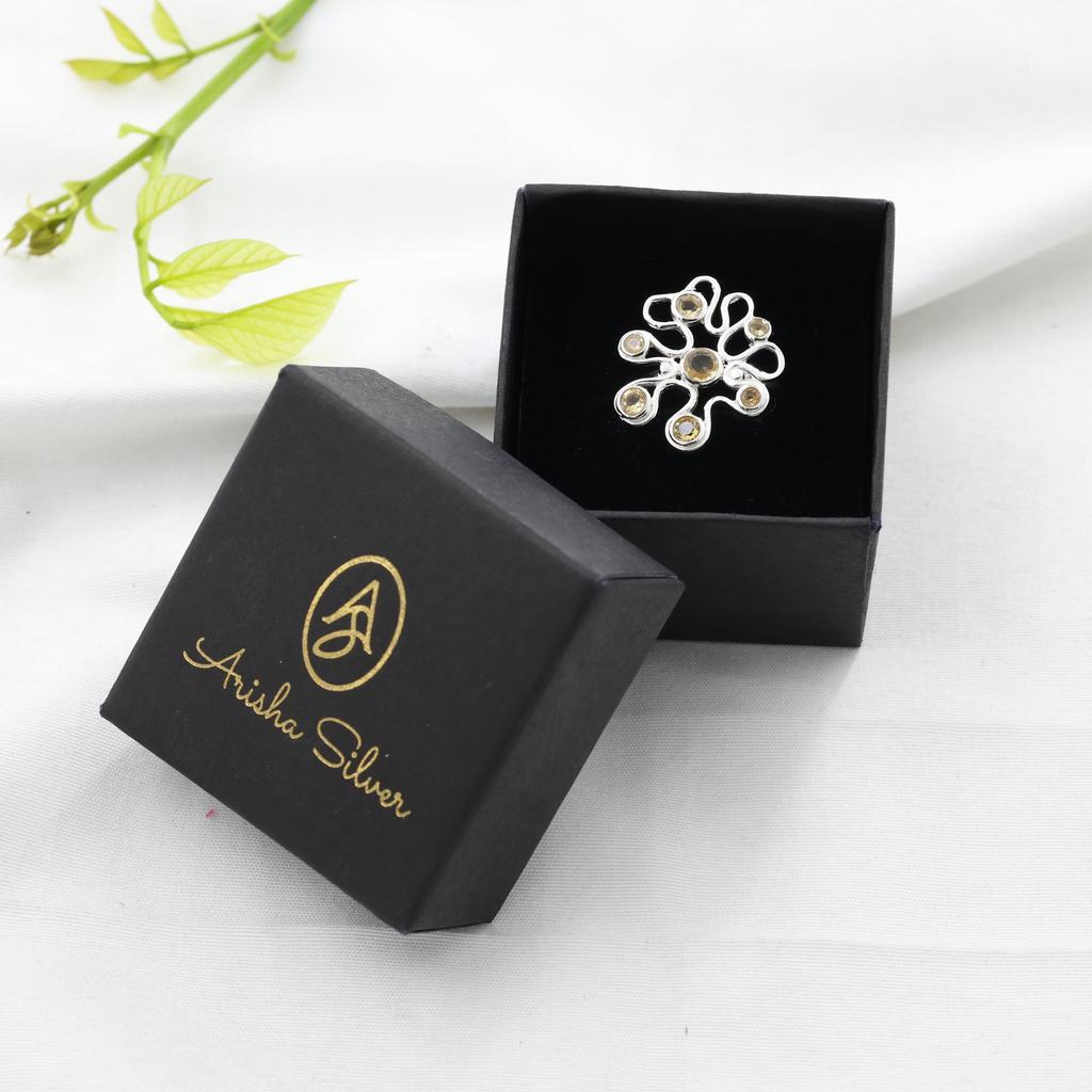 Серебряное кольцо с цитрином, Ювелирное изделие ручной работы из серебра 925 пробы, Женское серебряное кольцо, Подарок для нее Ar8927