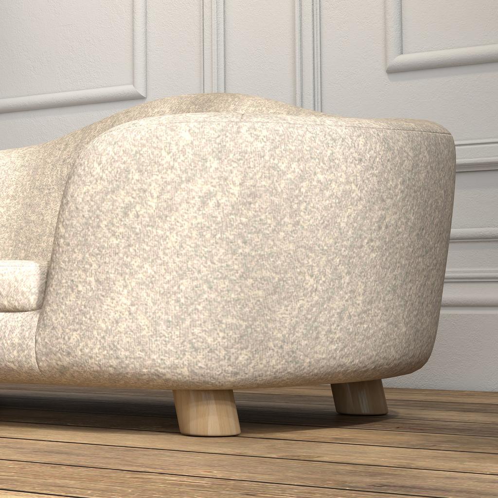 Pet Sofa Dog Mat Dog Bed Dog Sofa Dog Couch Cat Sofa with Cushion Back Pocket Plush Foam Pine Wood Cream White 70 x 47 x 30 cm