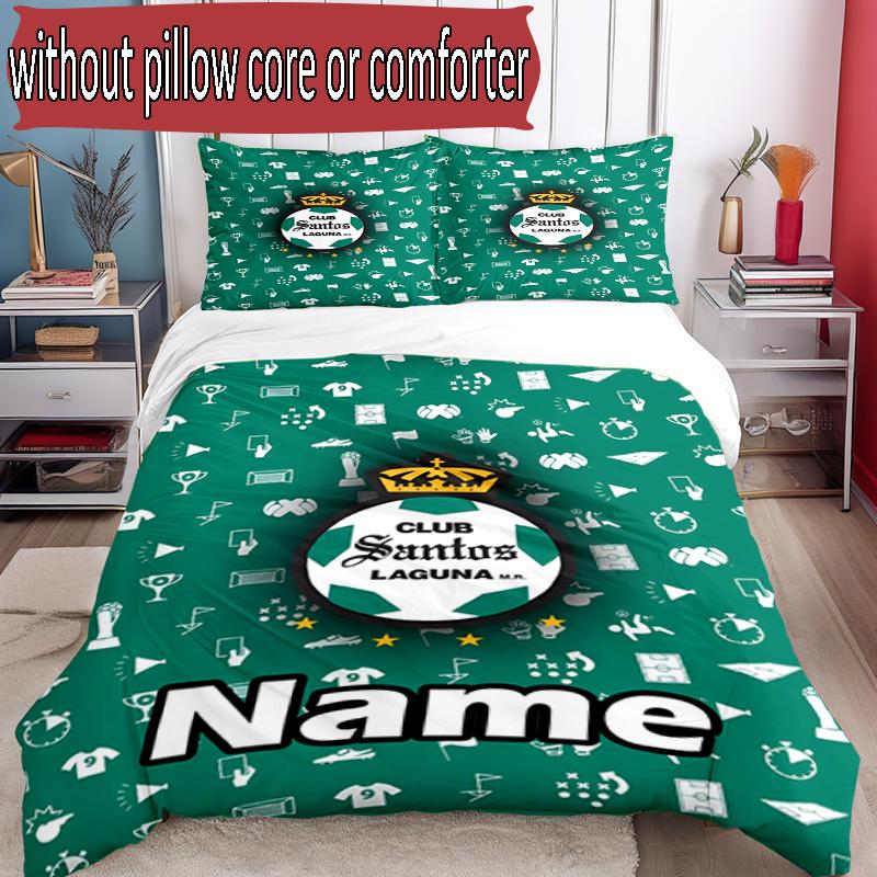 3pcs Duvet Cover Set (1*Duvet Cover + 2*Pillowcase, Without Core), Custom Name Club Santos Laguna Pattern Bedding Set, Home Bedroom Decor Gift