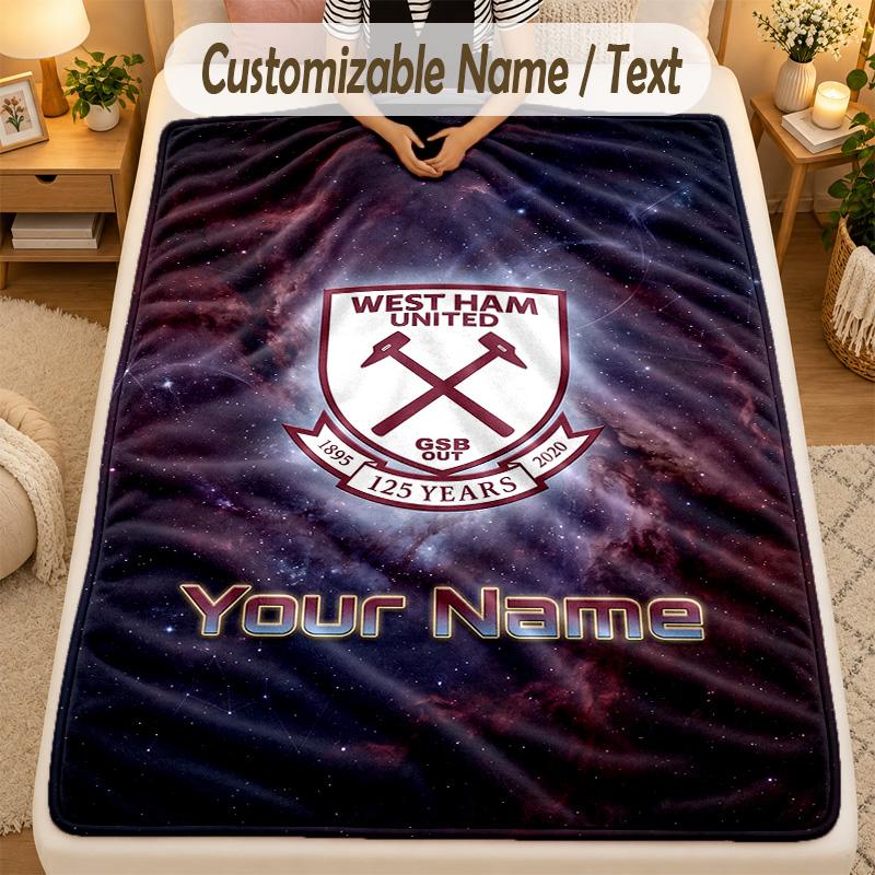 Flannel BlanketWest Ham United FC Custom Name Text Personalized Soft Warm Throw Blanket Home Decor Gift