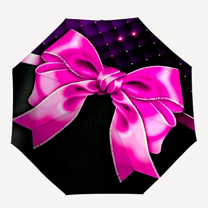 1pc Pink Bow Ribbon Automatic Folding Umbrella, 8-Rib Iron Frame, Casual Outdoor Accessory for Birthday Festival Gifts yy251128169