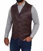 Lambskin Men's Vest Coat Handmade Leather Button Brown Western Button Soft
