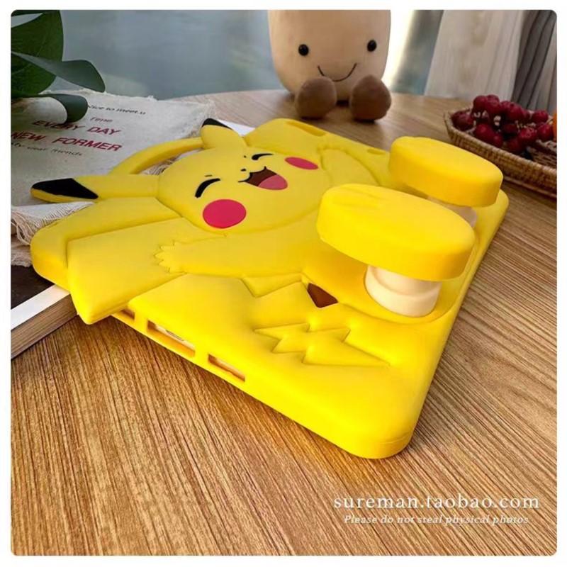 3D Мультяшный Пикачу Регулируемая подставка Силиконовый чехол для iPad Mini 1-8/Air 1-5/M2/M3/Pro 9.7-11 дюймов/10-е поколение 10.9 дюймов Защитный корпус