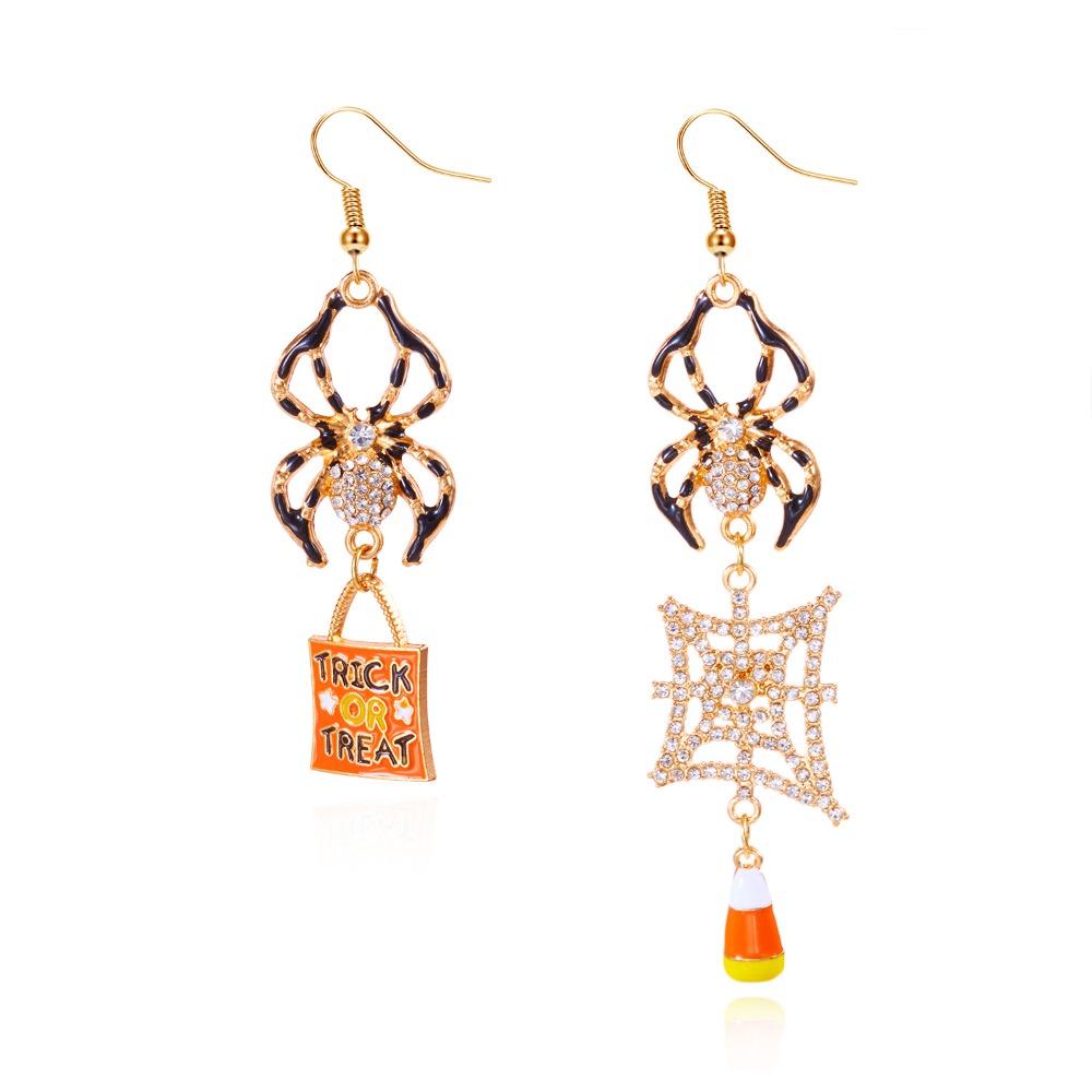 Rhinestone Halloween Earrings Ghost Spider Dangle Earrings Punk Pumpkin Ear Studs  Party