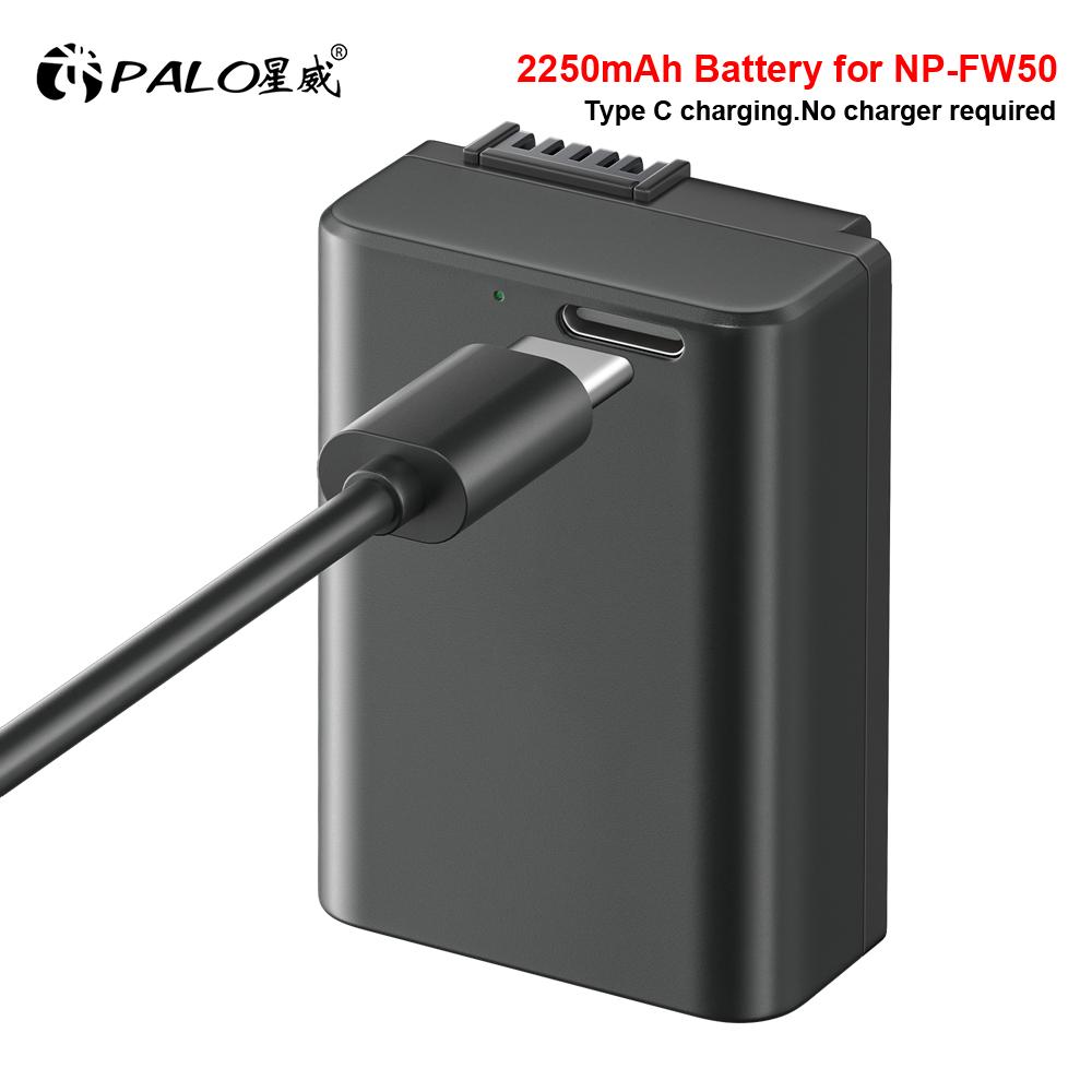 PALO Аккумулятор NP-FW50 NP FW50 емкостью 2250 мАч с разъемом для зарядки Type-C для Sony Alpha a6500 a6300 a6000 a5000 a3000 NEX-3 A7 A7M2 A7R 7SM2 7M2