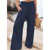 Fashion Casual Green Wide Leg Pants Women Elastic Solid Cotton Linen Long Pants Female Loose OL Style Womens Trousers
