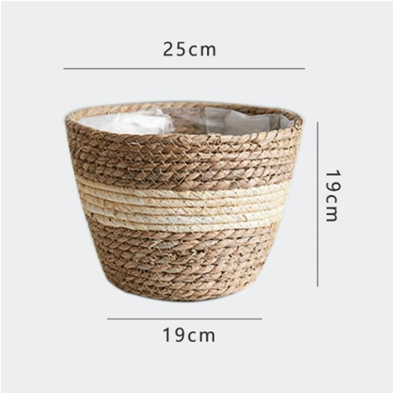 Nordic INS Straw Weaving Flower Plant Basket Grass Planter Indoor Outdoor Garden Pot Covert Container for Plantable Bonsai Decor