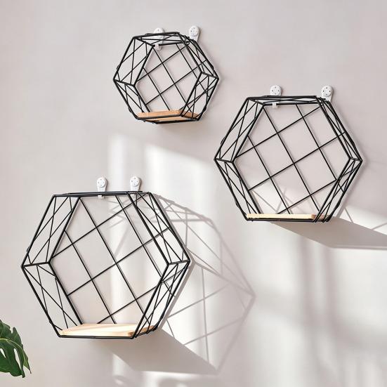 Wall Shelf Large-Capacity Storage Rack with Hexagonal Shape Art Display Stand Wall Mounted Shelf for Living