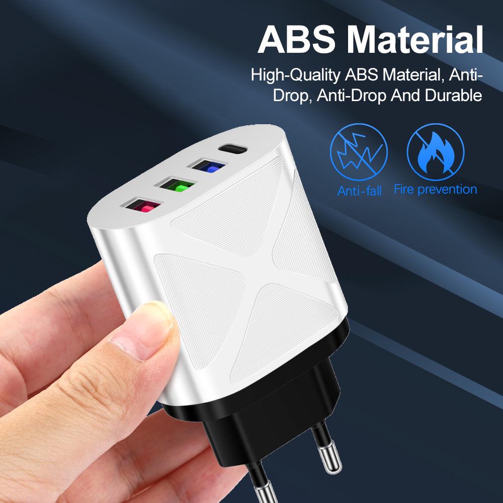Универсальное многопортовое зарядное устройство: 3 USB + Type-C, 5 В/2,4 А, вилка EU/US/UK, для путешествий/дома