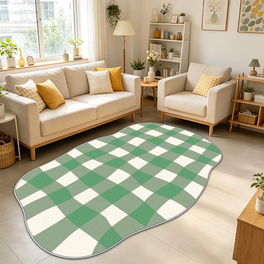 Irregular Shape Plaid Rug for Living Room Wavy Edge Decoration Home Sofa Area Soft Carpet Bedroom Bedside Non-slip Mat Washable