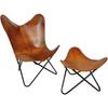 Handmade Tan Leather Butterfly Chair With Footstool Foldable Relax Arm Chair