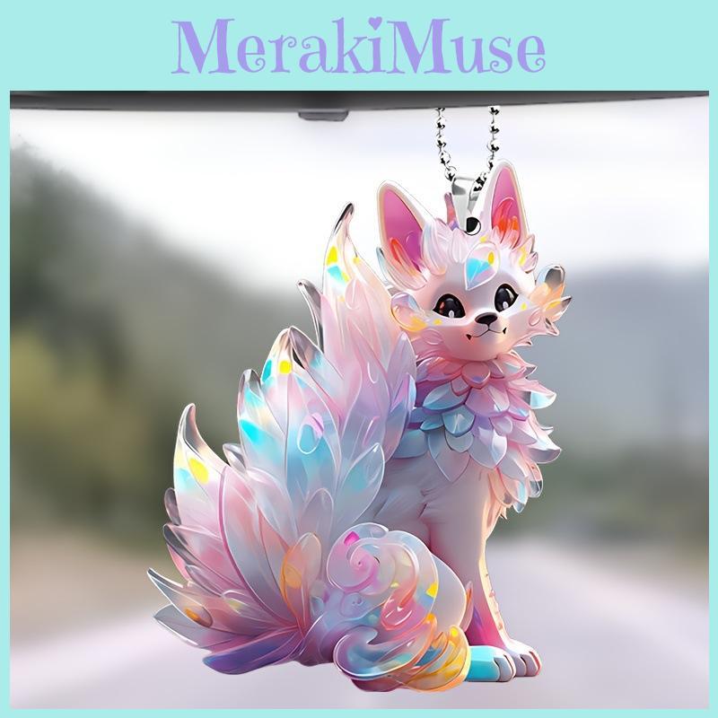 Красочный мультяшный акриловый кулон в виде лисы для украшения зеркала заднего вида в салоне автомобиля, брелок для рюкзака