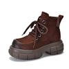Johnature Genuine Leather Thick Sole Boots Vintage Versatile Lace Up Cowhide Short Boots