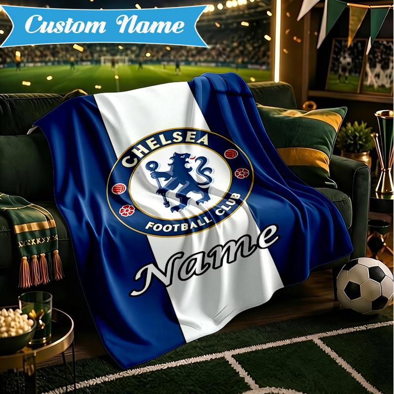 Custom Name Chelsea Crest Artwork Blanket Lightweight Ideal Bedding Blanket Perfect for Travel, Camping, Living Rooms, Sofas, Christmas gift