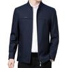 Men Spring Fall Coat Stand Collar Mid-aged Father Jacket Solid Color Long Sleeve Smooth Zipper Closure Warm Business Style Pockets Men Winter Jacket