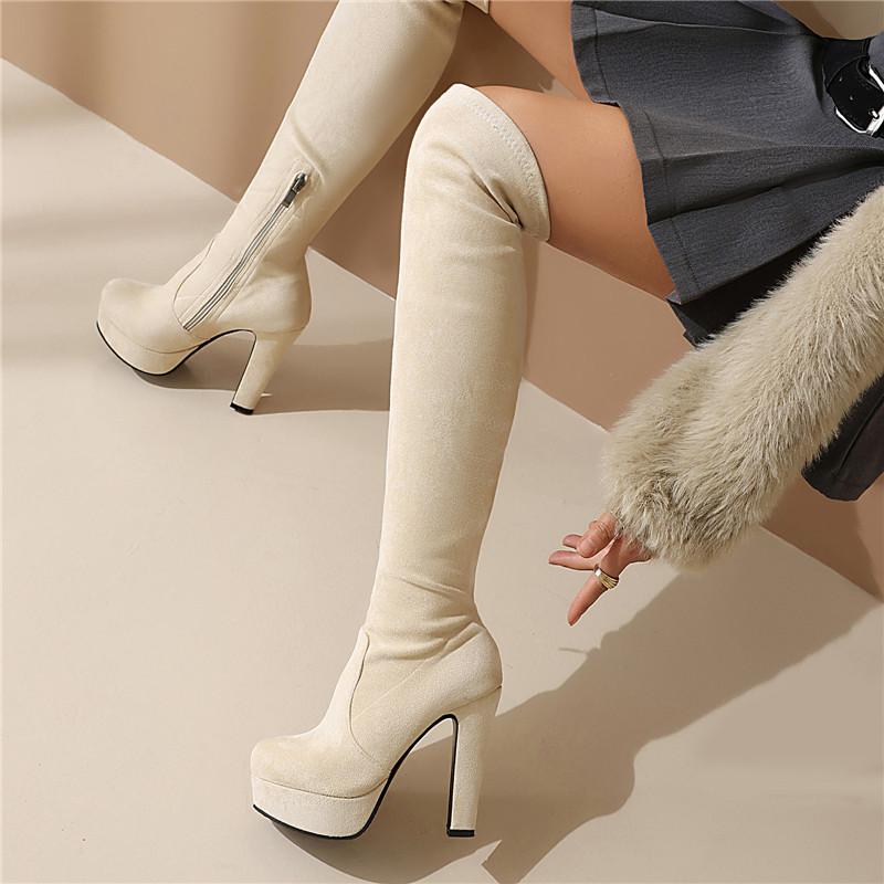 Женские сапоги на высоком каблуке, сексуальный европейский и американский стиль, осенне-зимние новые водонепроницаемые сапоги до колена большого размера на тонком каблуке