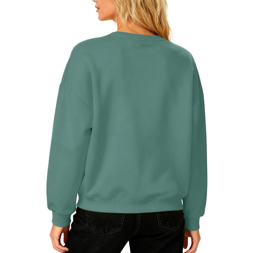 Женский свободный удобный повседневный и модный свитшот с круглым вырезом, рукавами с резьбой, однотонный, с длинными рукавами