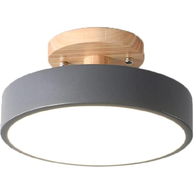 Nordic Log Round LED Semi-flush Mount Ceiling Light - Modern Dimmable Circular Hallway Light Fixture In White, Green, Gray, or Pink | Rustic Kitchen