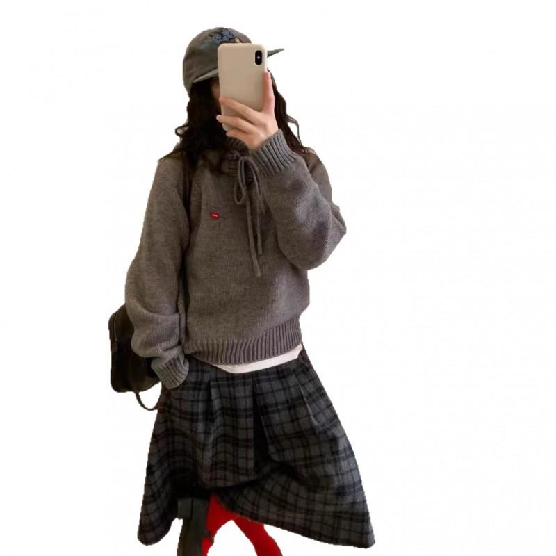 Womens Oversized Hooded Knit Sweater Loose Fit Soft Warm Pullover 2026 Casual Korean Style