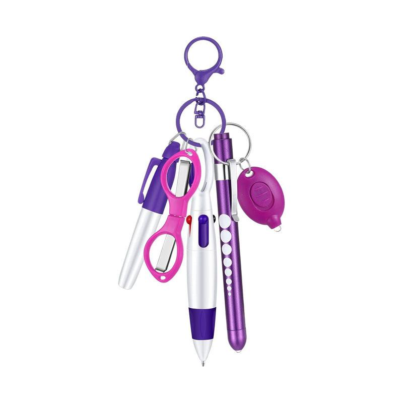Набор многофункциональных выдвижных шариковых ручек 6 в 1 Фонарик Складные ножницы Шариковая ручка Брелок Ручки для медсестер Перманентный маркер