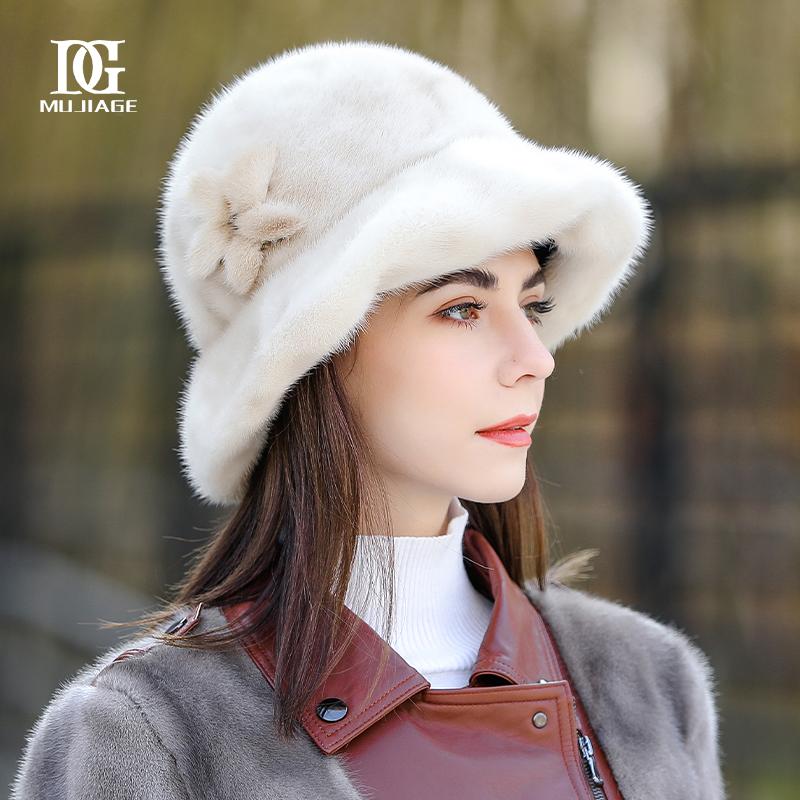 Норковая шапка, женская новая зимняя норковая меховая шапка из цельного меха норки, утолщенная теплая шапка-ведро, модная зимняя меховая шапка